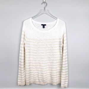 GAP Striped Crewneck Lightweight Sweater Cream